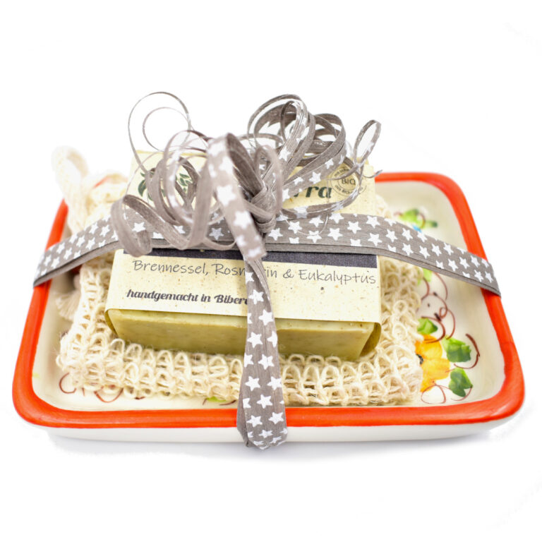 Naturkosmetik Geschenkset keramik Seifenschale und naturseife Reddo Terra.