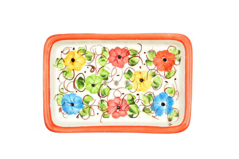 Keramik Seifenschale mit bunten Blumen
