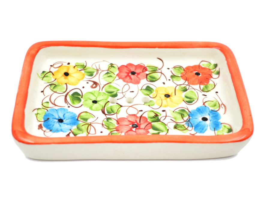 Keramik Seifenschale mit bunten Blumen