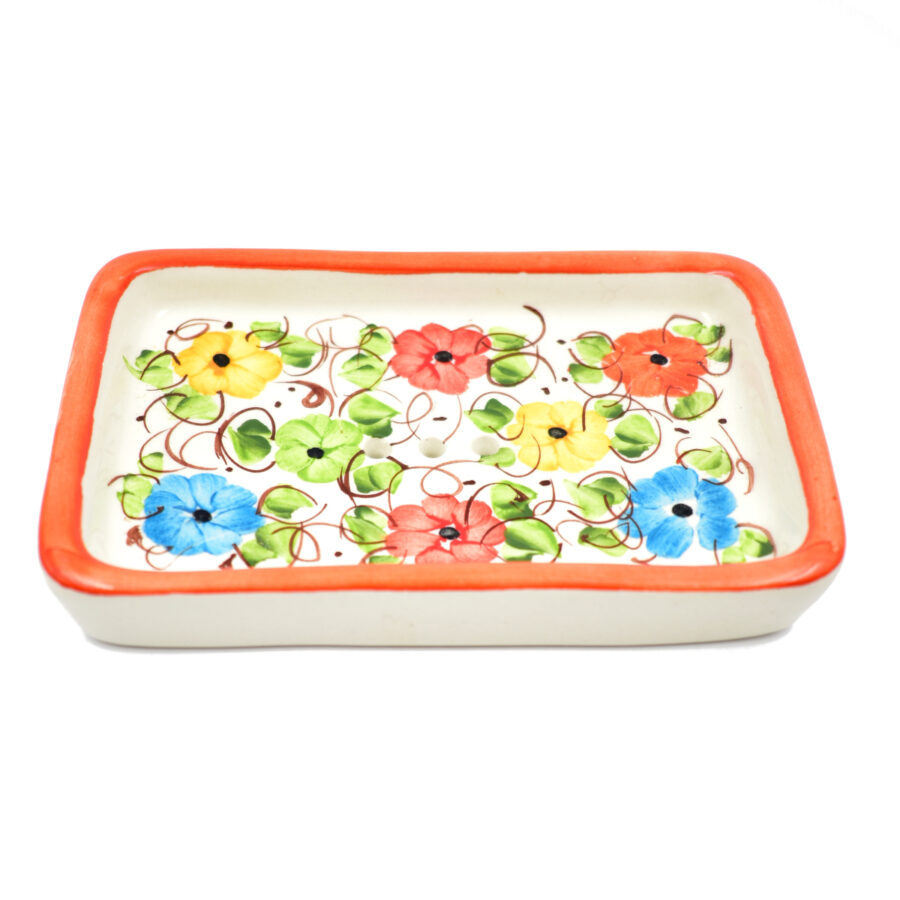 Keramik Seifenschale mit bunten Blumen