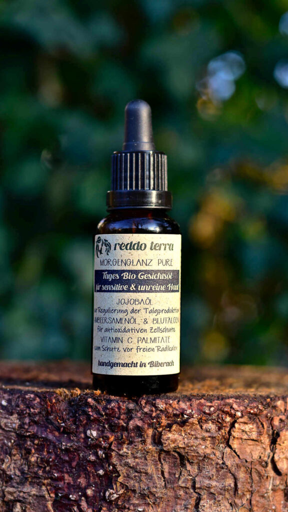 Bio Gesichtsöl Morgenglanz Pure Zellschutz und Feuchtigkeitspflege Reddo Terra mit astaxanthin himbeersamenöl und Jojobaöl