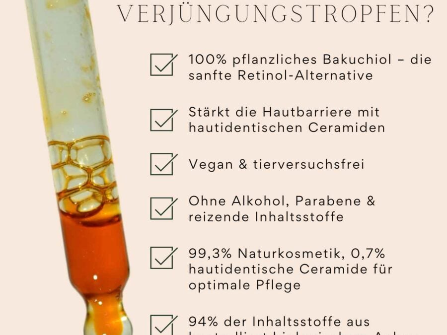 Bio-Gesichtsöl mit Anti-Aging-Wirkstoffen – Bakuchiol, Ceramide & Antioxidantien für strahlende Haut.