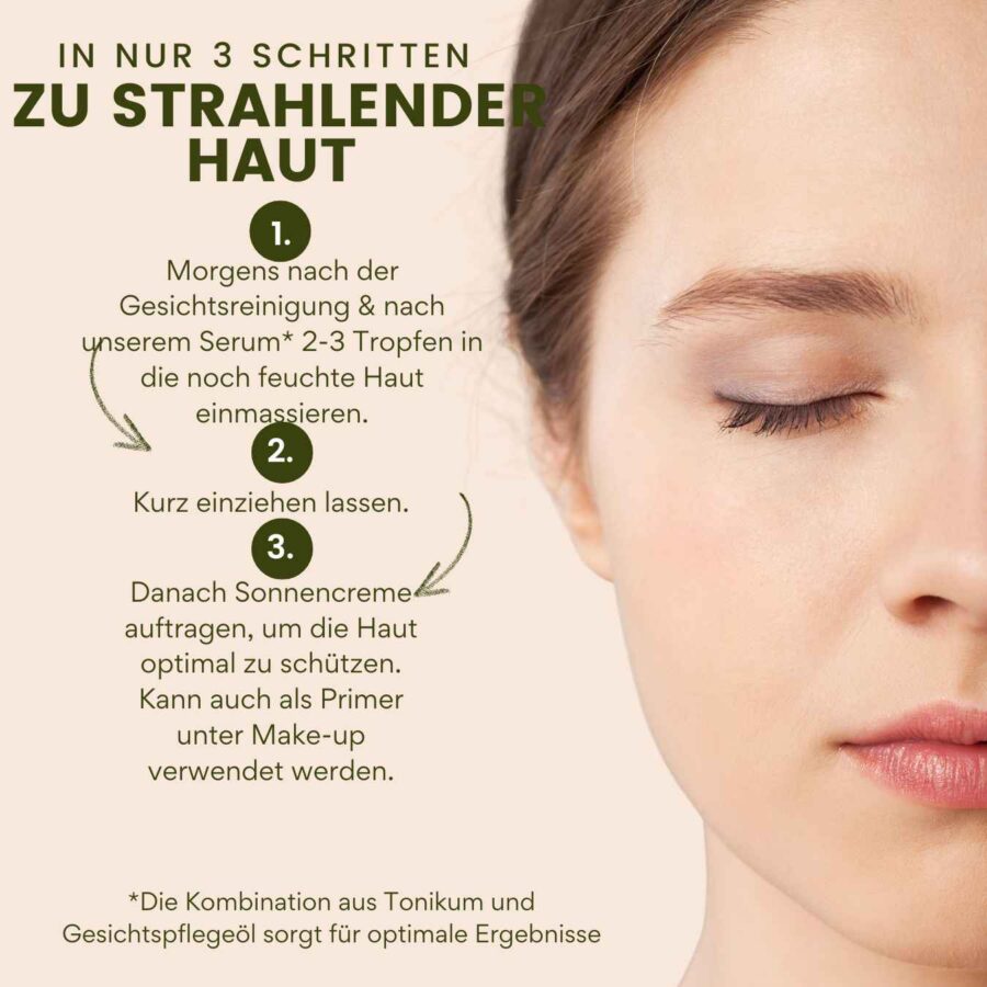 Morgenglanz Gesichtsöl – Antioxidativer Schutz mit Astaxanthin, Himbeersamenöl, Vitamin C Palmitate & Jojobaöl für strahlende Haut. Anwendung