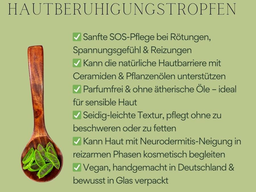 Checkliste warum die Hautberuhigungstropfen als Gesichtsöl sensible und trockene Haut beruhigen koennen