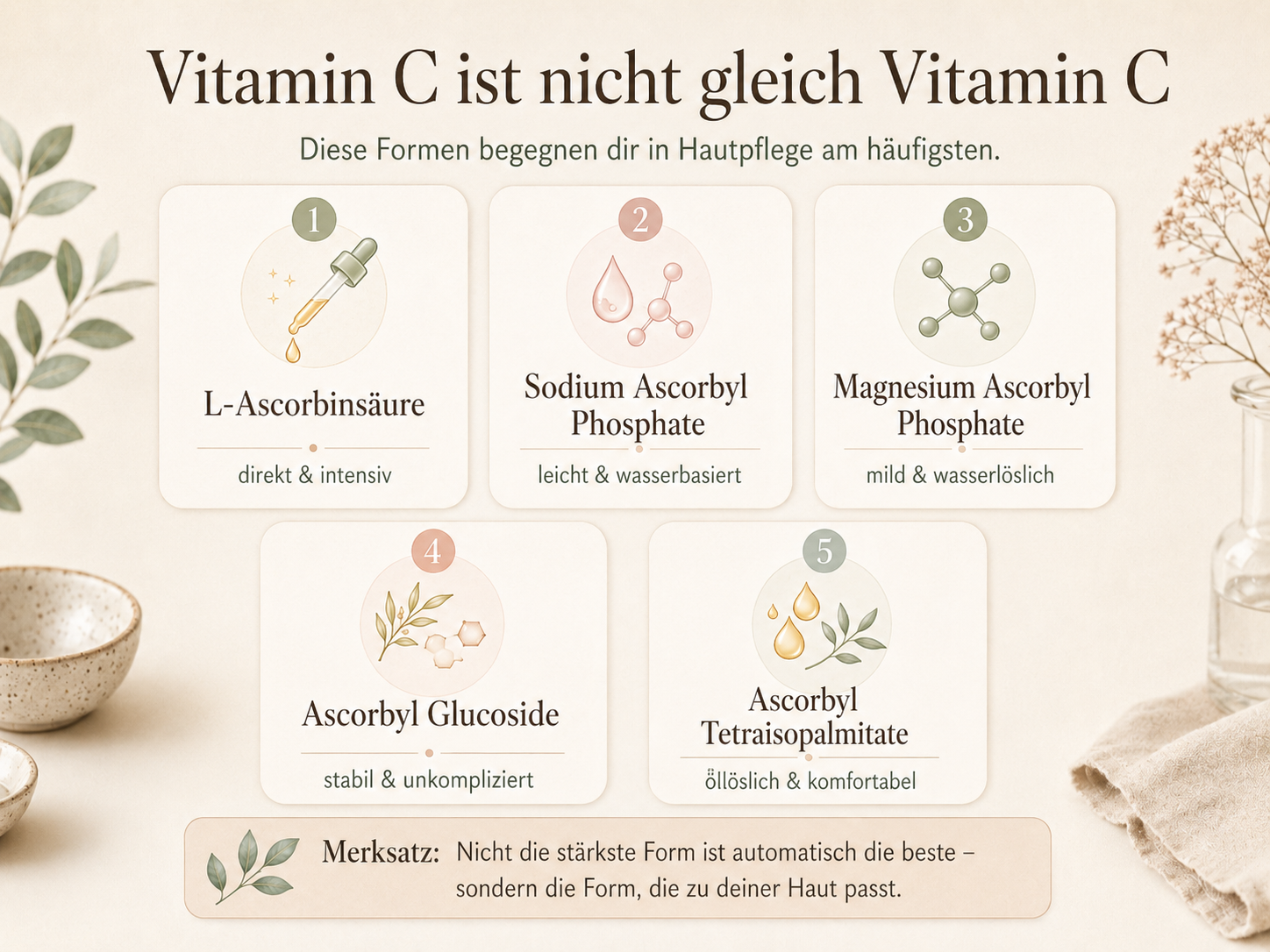 Vitamin C ist nicht gleich Vitamin C: verschiedene Vitamin-C-Formen in der Hautpflege erklärt